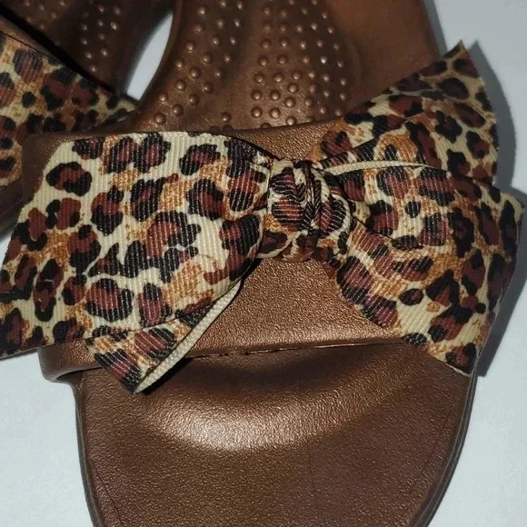 Oka B Leopard Print Bow Slip On Slide Comfort Summer Sandals Shoes Size M/L 8-9 - Picture 6 of 16